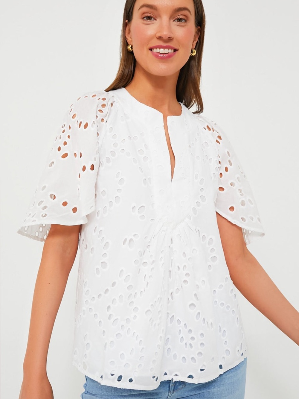 Tuckernuck White Eyelet Finley Flutter Sleeve Top